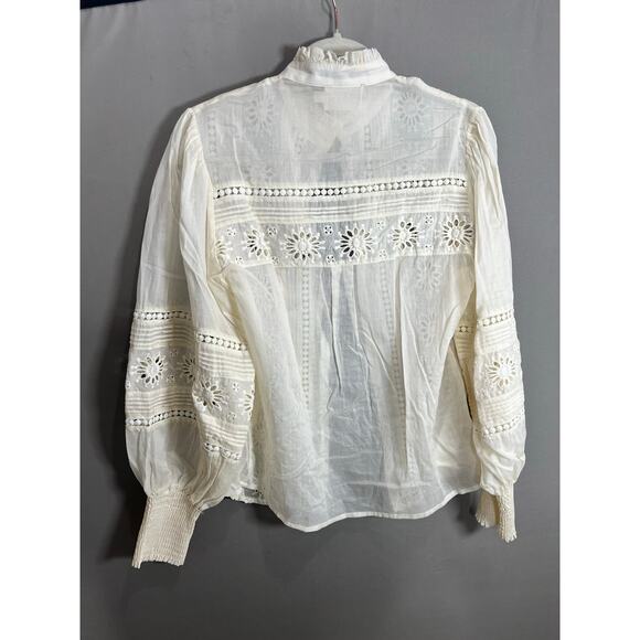 MOS The Label Mystical Embroidery Blouse 100% Cotton Ladies Size 2 Coquette - Picture 2 of 14